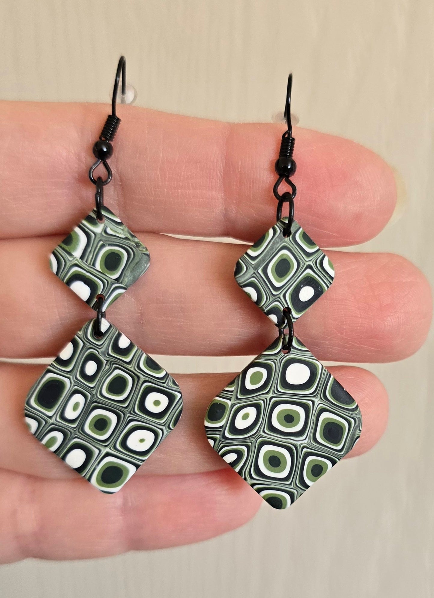 Green Circles Square Dangle Earrings