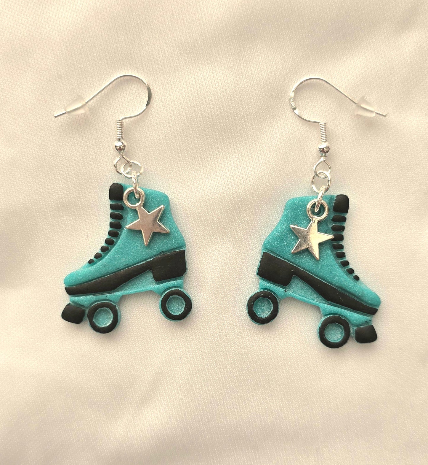 Teal and Black Retro Skate Earrings