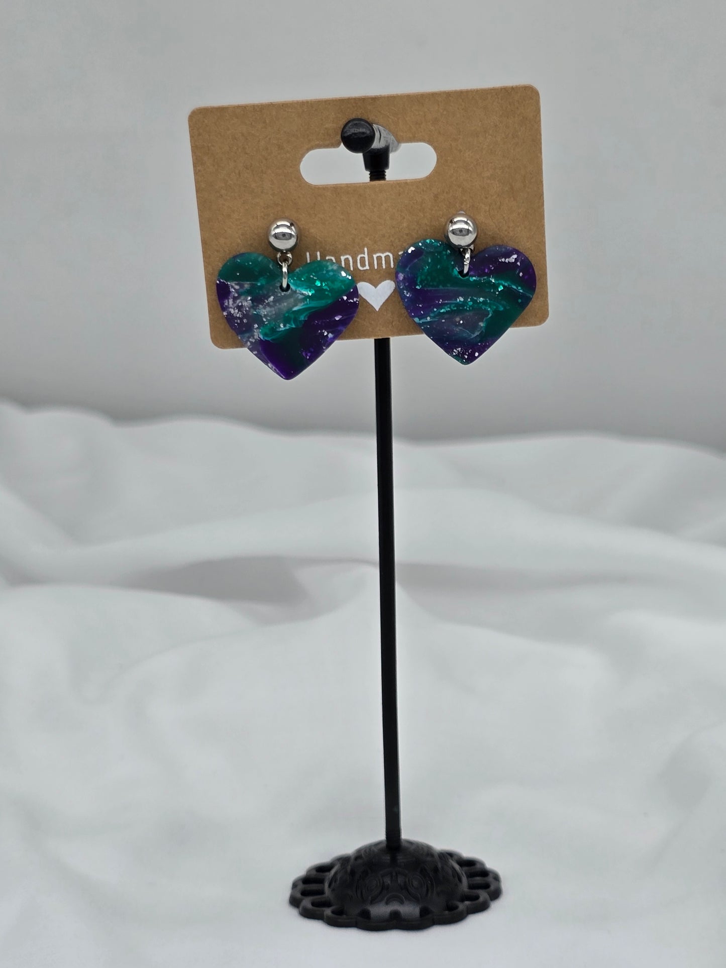 Rainbow Green Topaz Faux Mini Heart Earrings