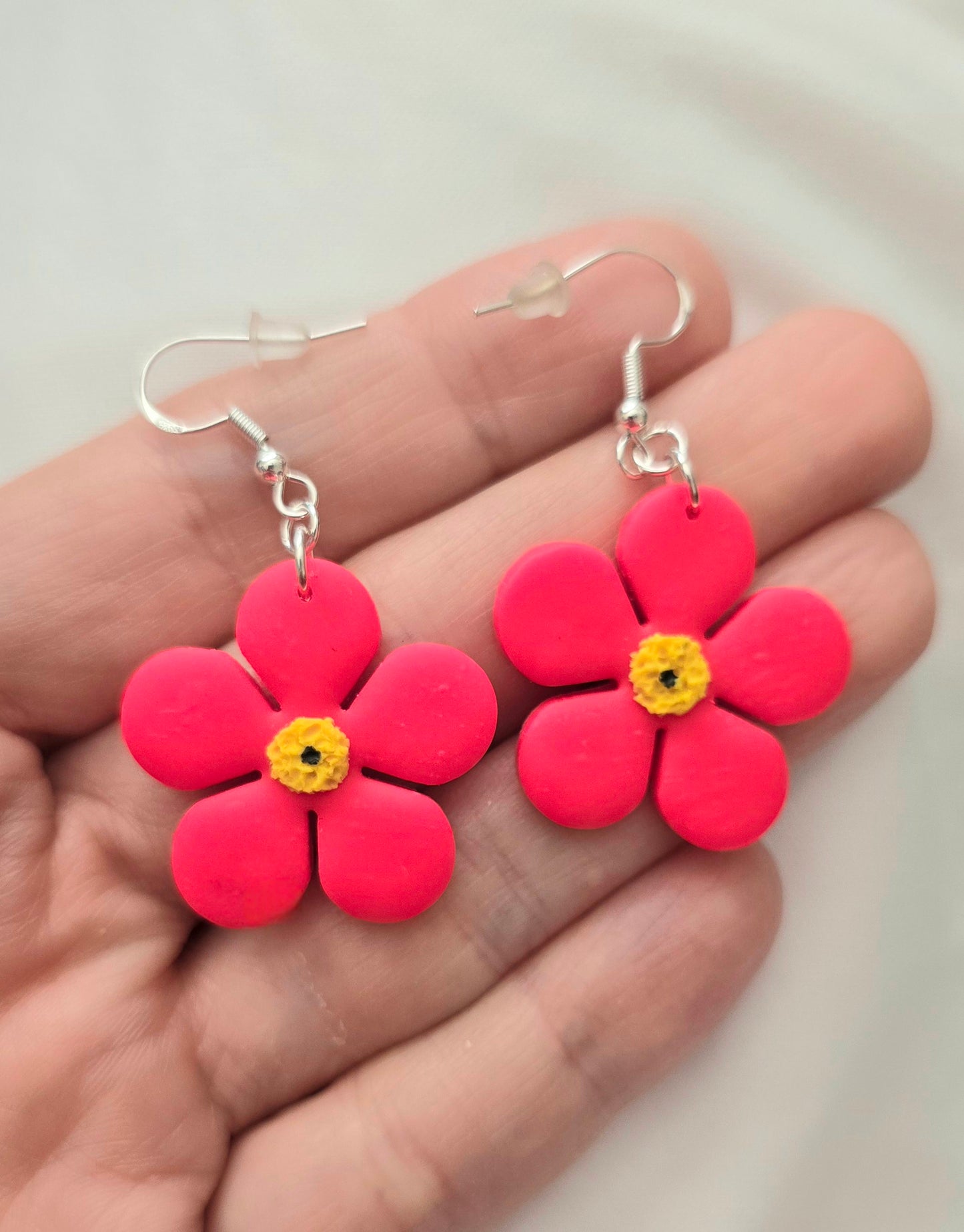 Bright Pink Flower Dangle Earrings