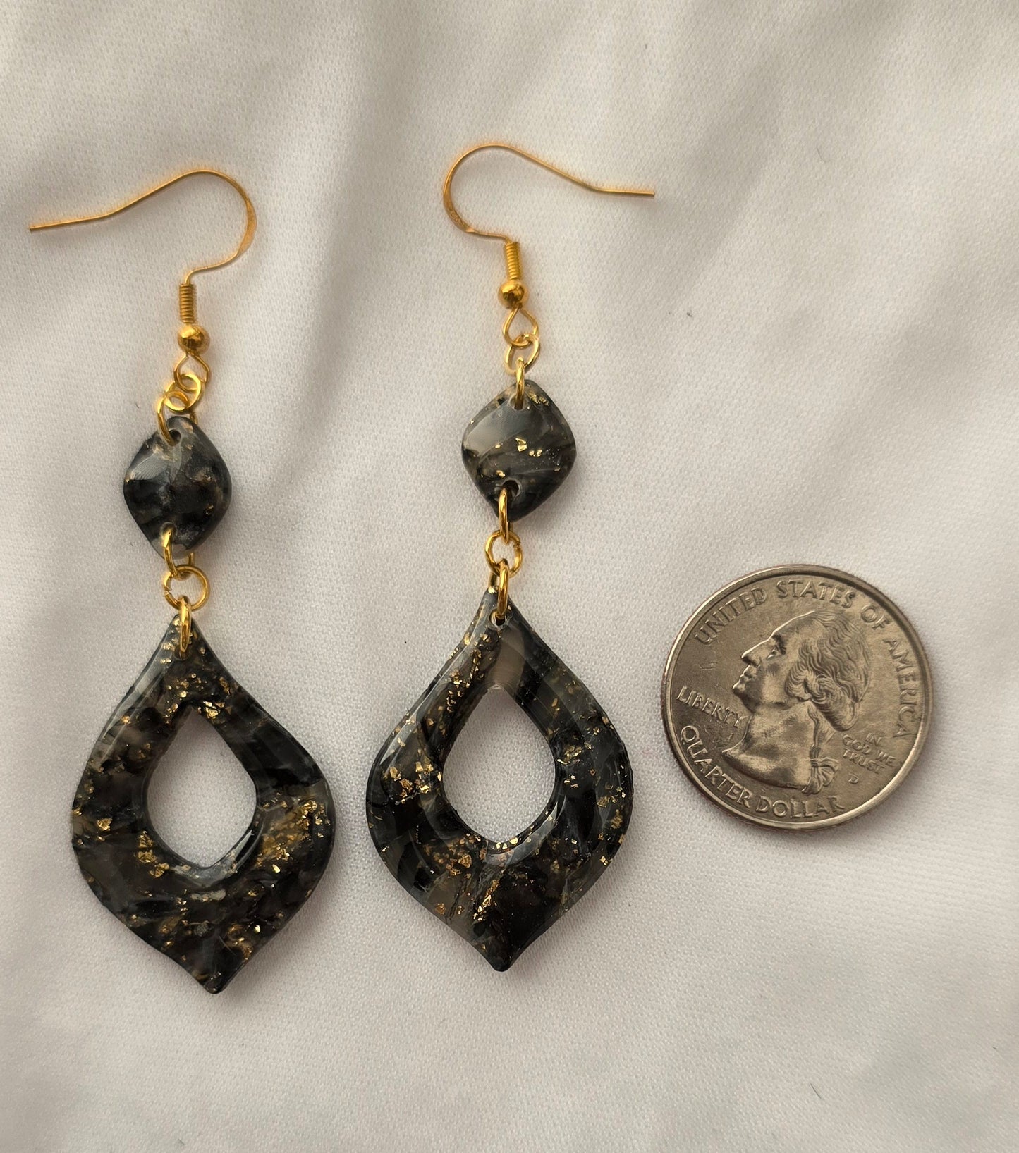 Black Sagenite Agate Faux Dangle Hoop Earrings