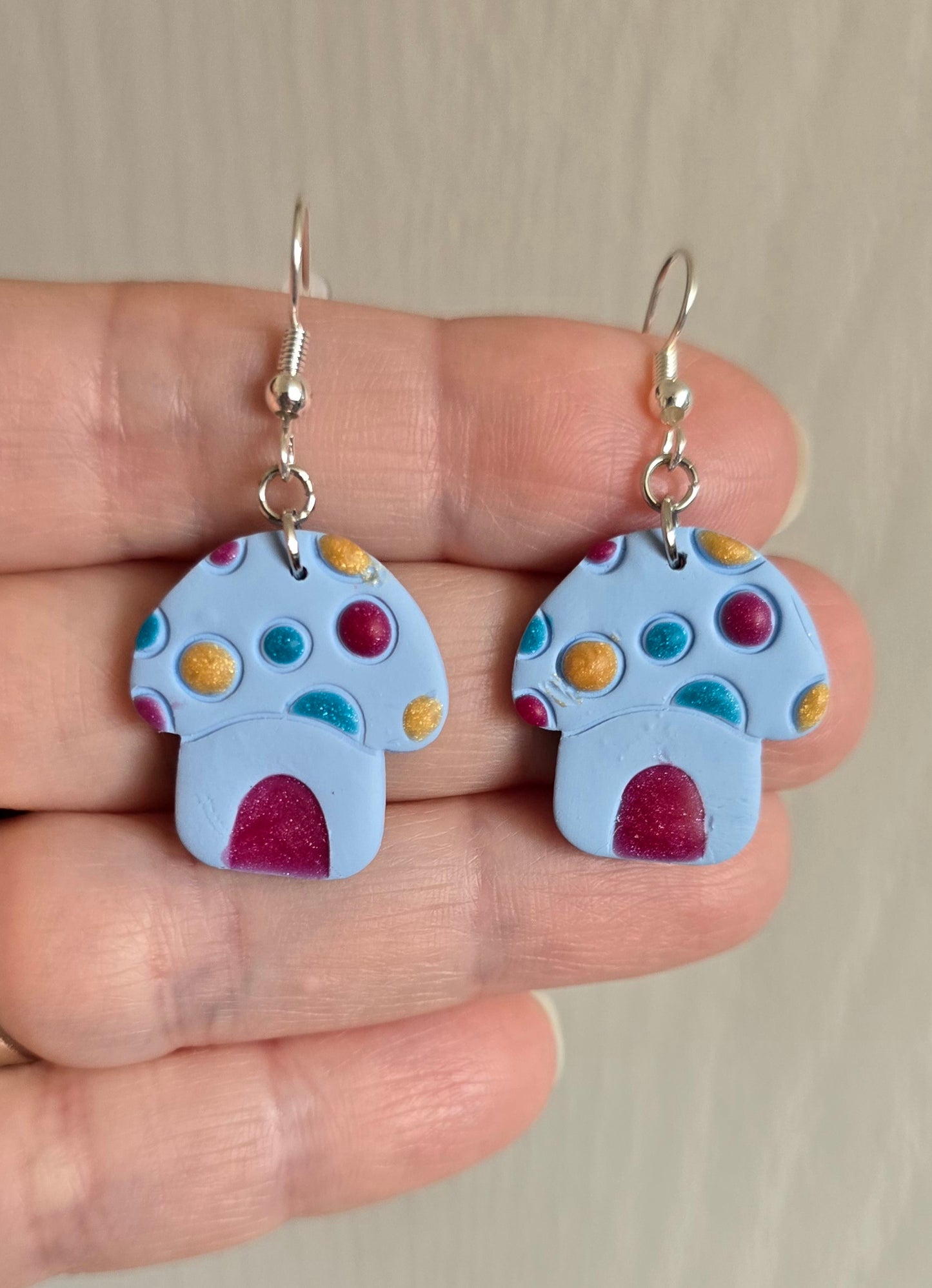 Blue Mushroom House Earrings