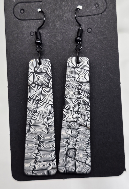 Black and White Circles Dangle Earrings