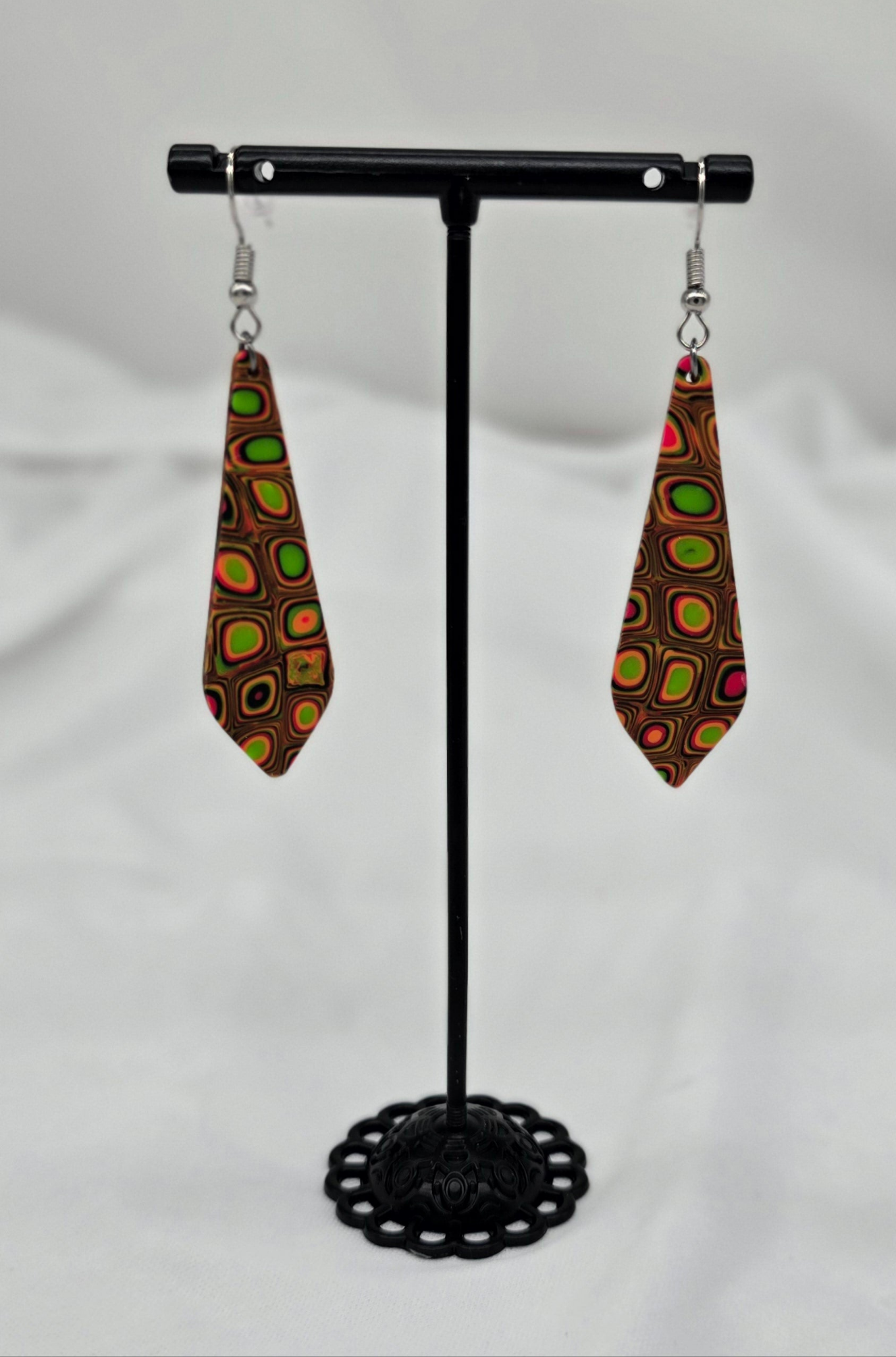 Brown with Neon Circles Dangle Earrings