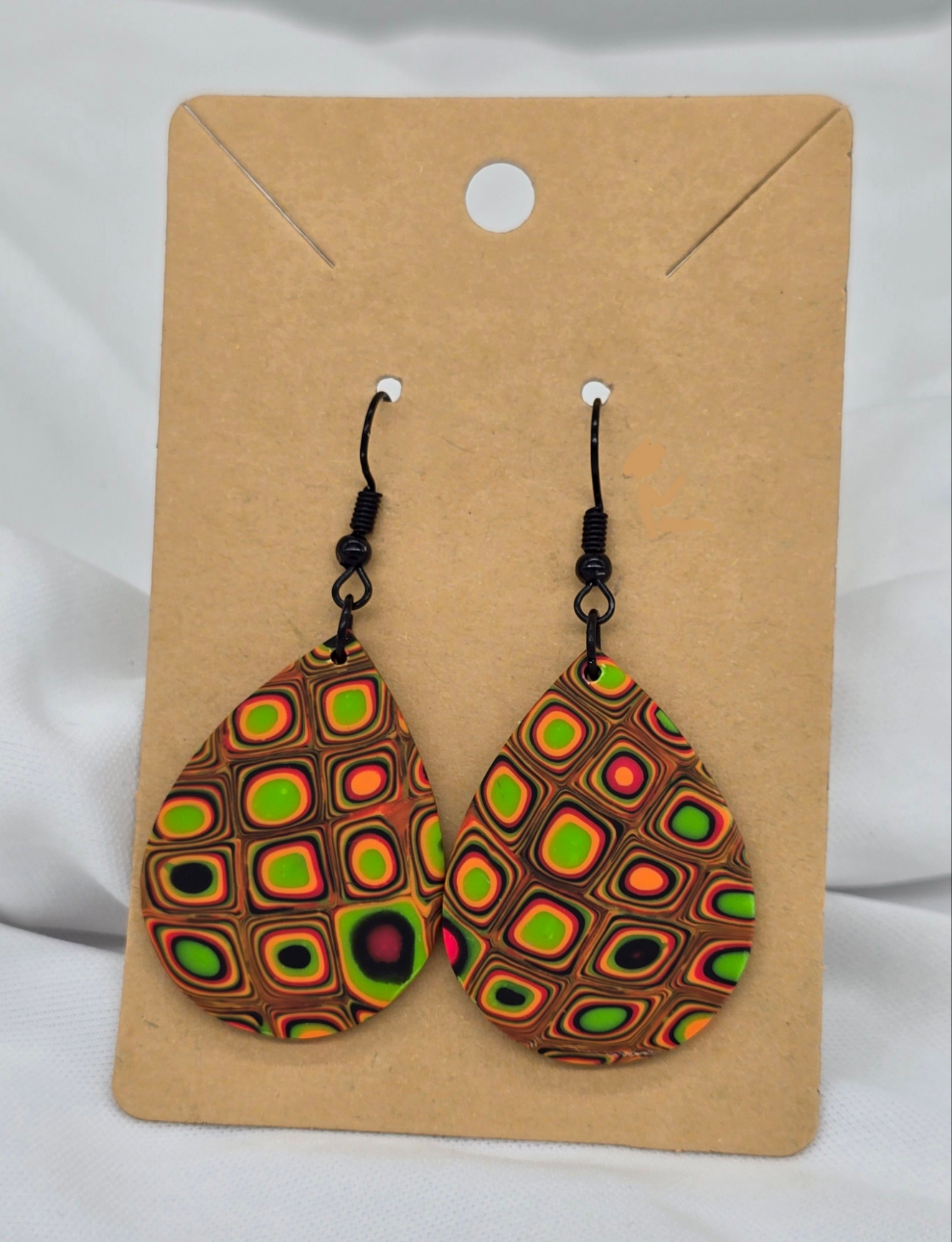 Brown with Neon Circles Oval Earrings