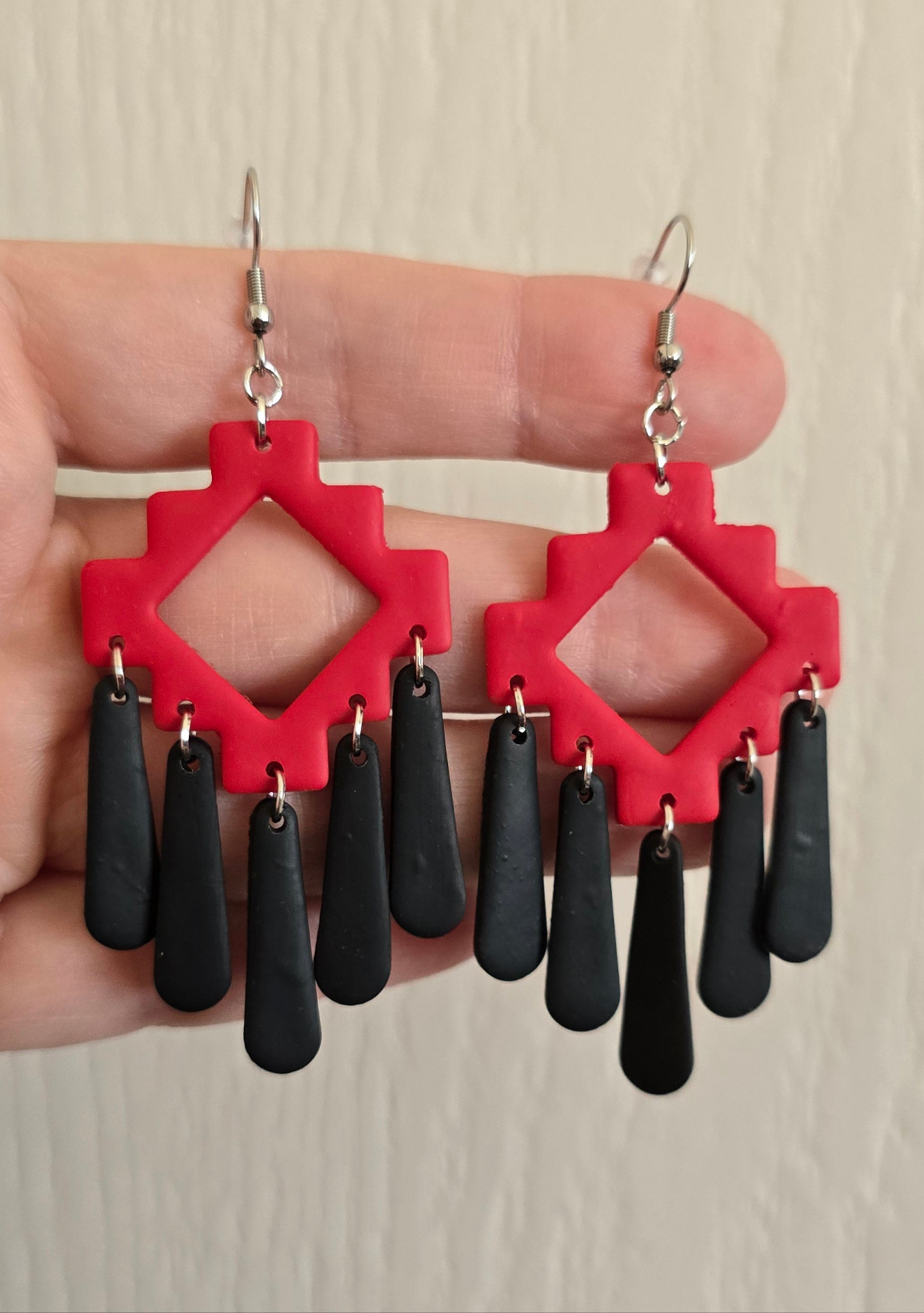 Red and Black Boho Dangle Earrings