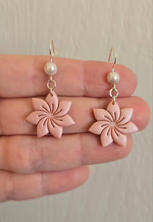 Pink Pearl Flower Earrings