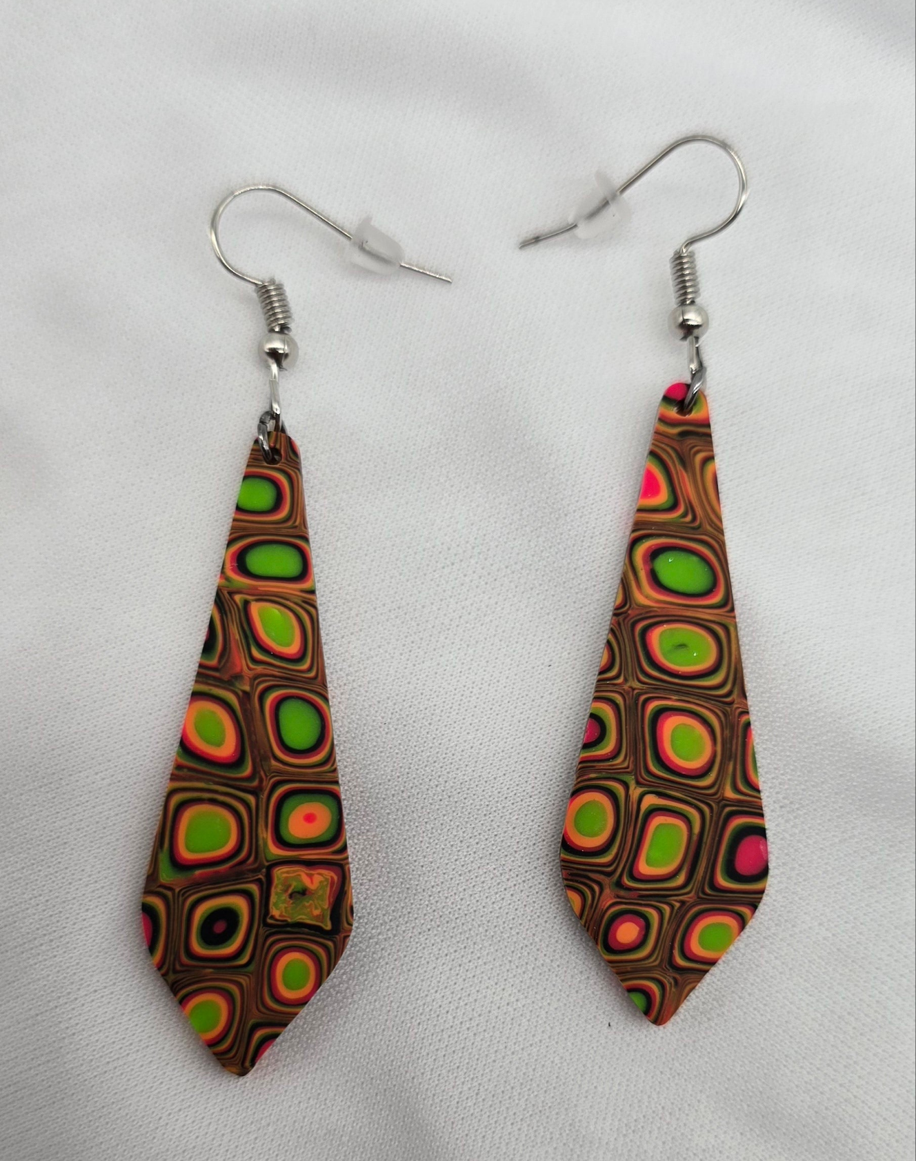 Brown with Neon Circles Dangle Earrings