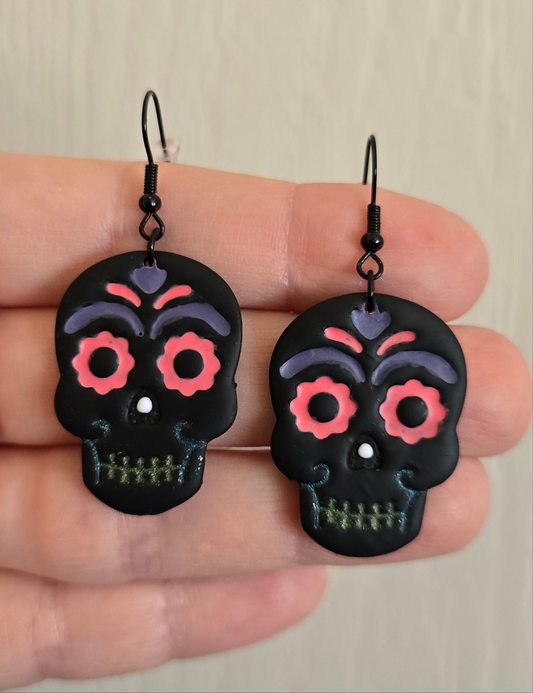Black Sugar Skull Earrings, Style 2