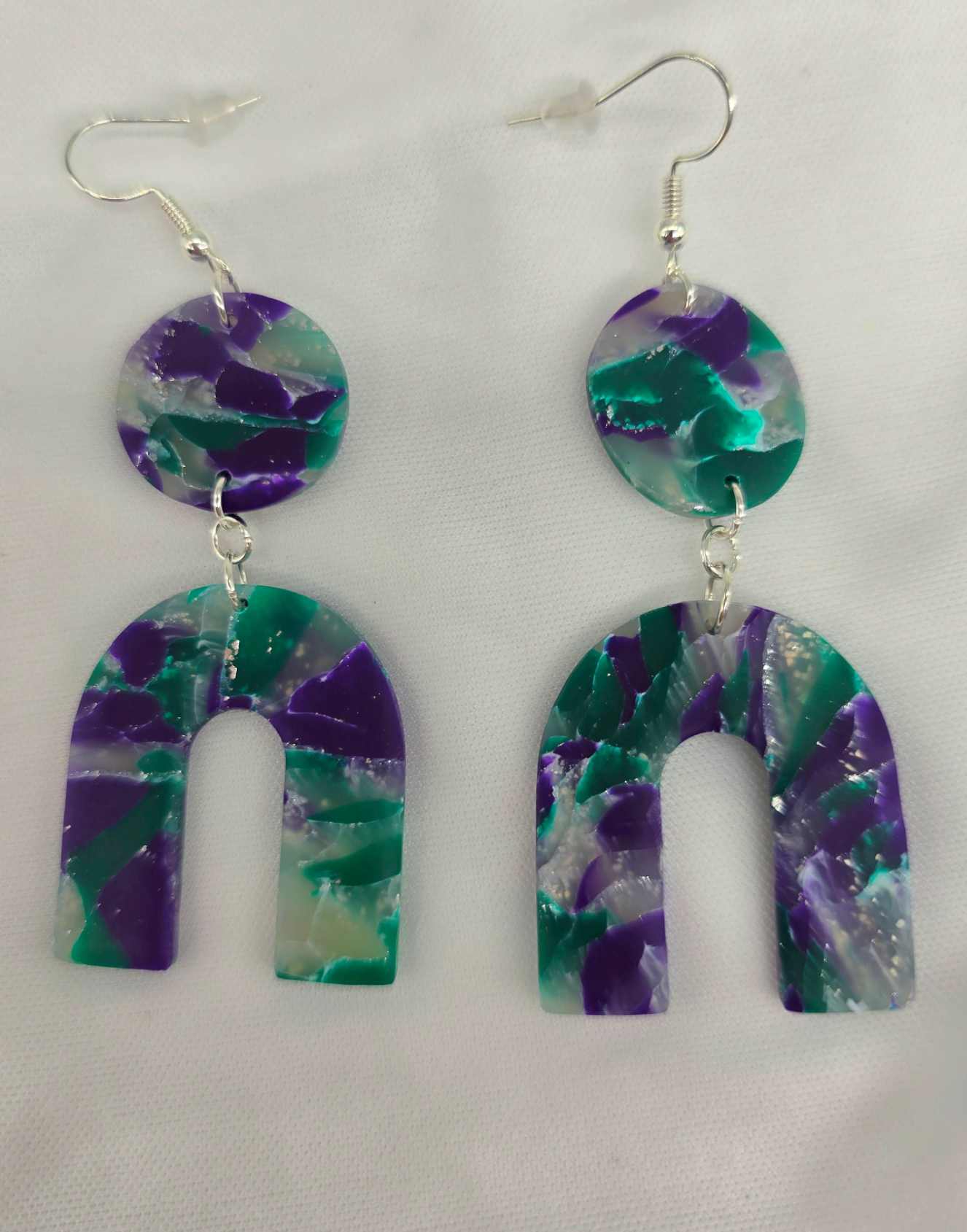 Rainbow Green Topaz Faux Arch Earrings