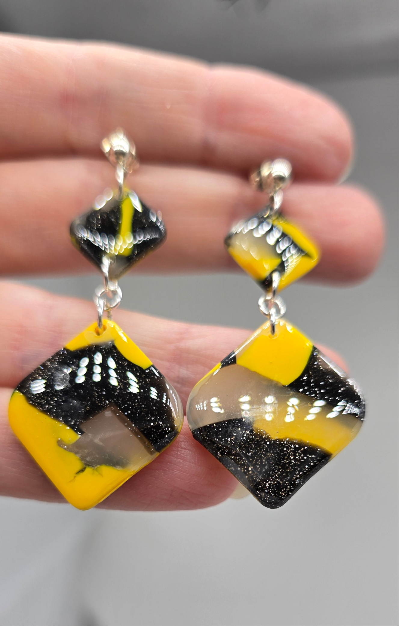 Bumblebee Jasper Faux Square Dangle Earrings