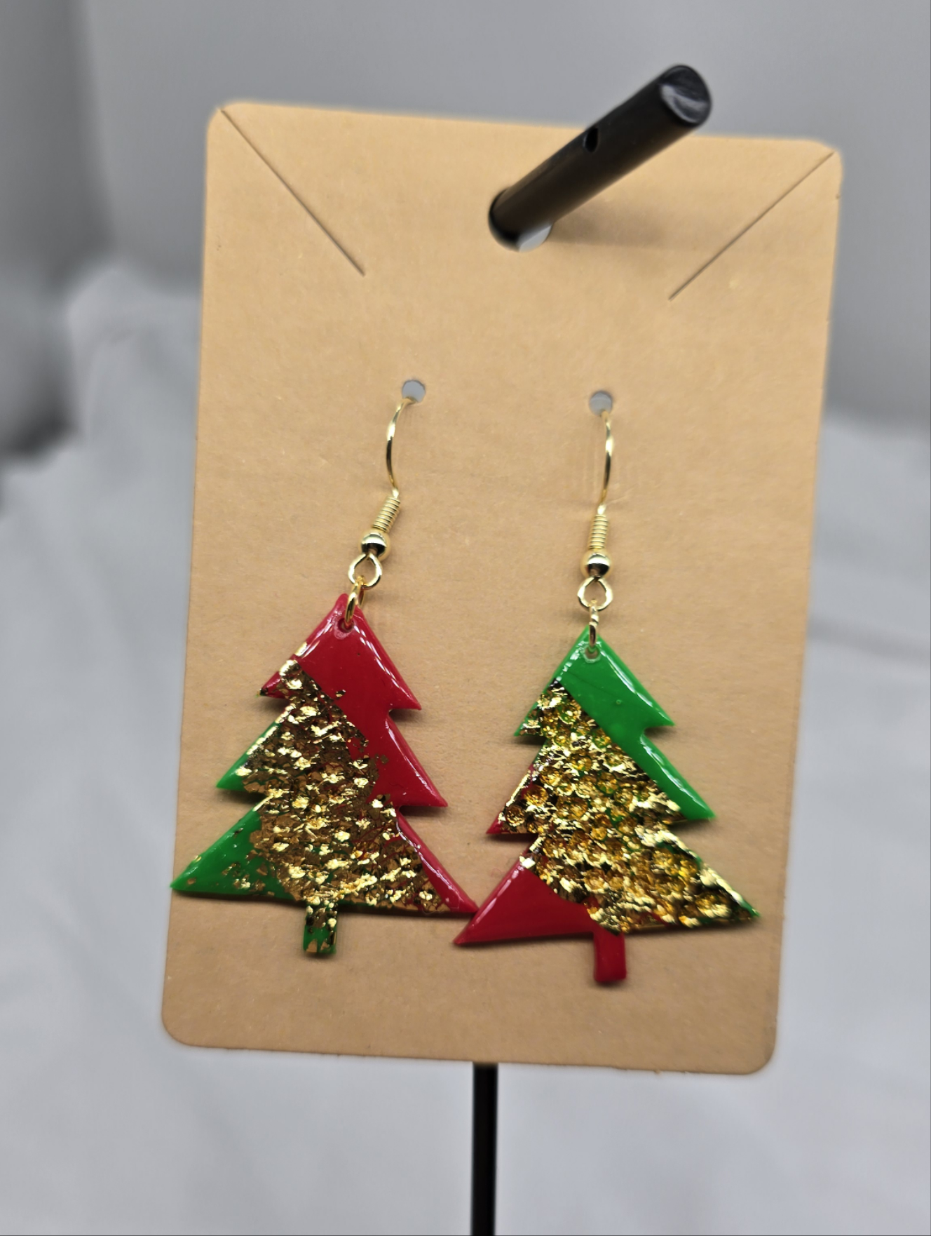 Red, Green & Gold Christmas Tree Earrings