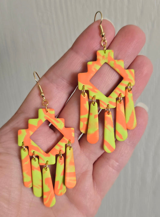 Orange and Green Boho Dangle Earrings