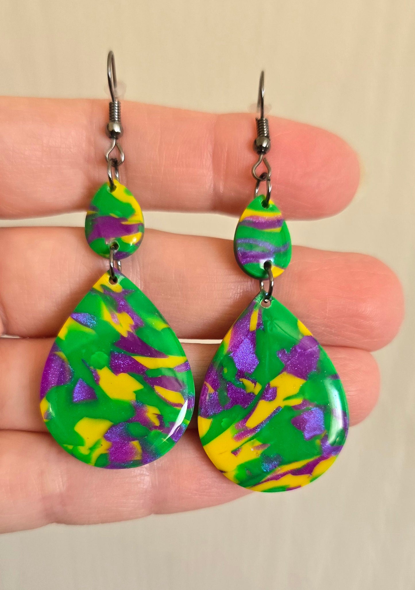 Mardi Gras Teardrop Earrings
