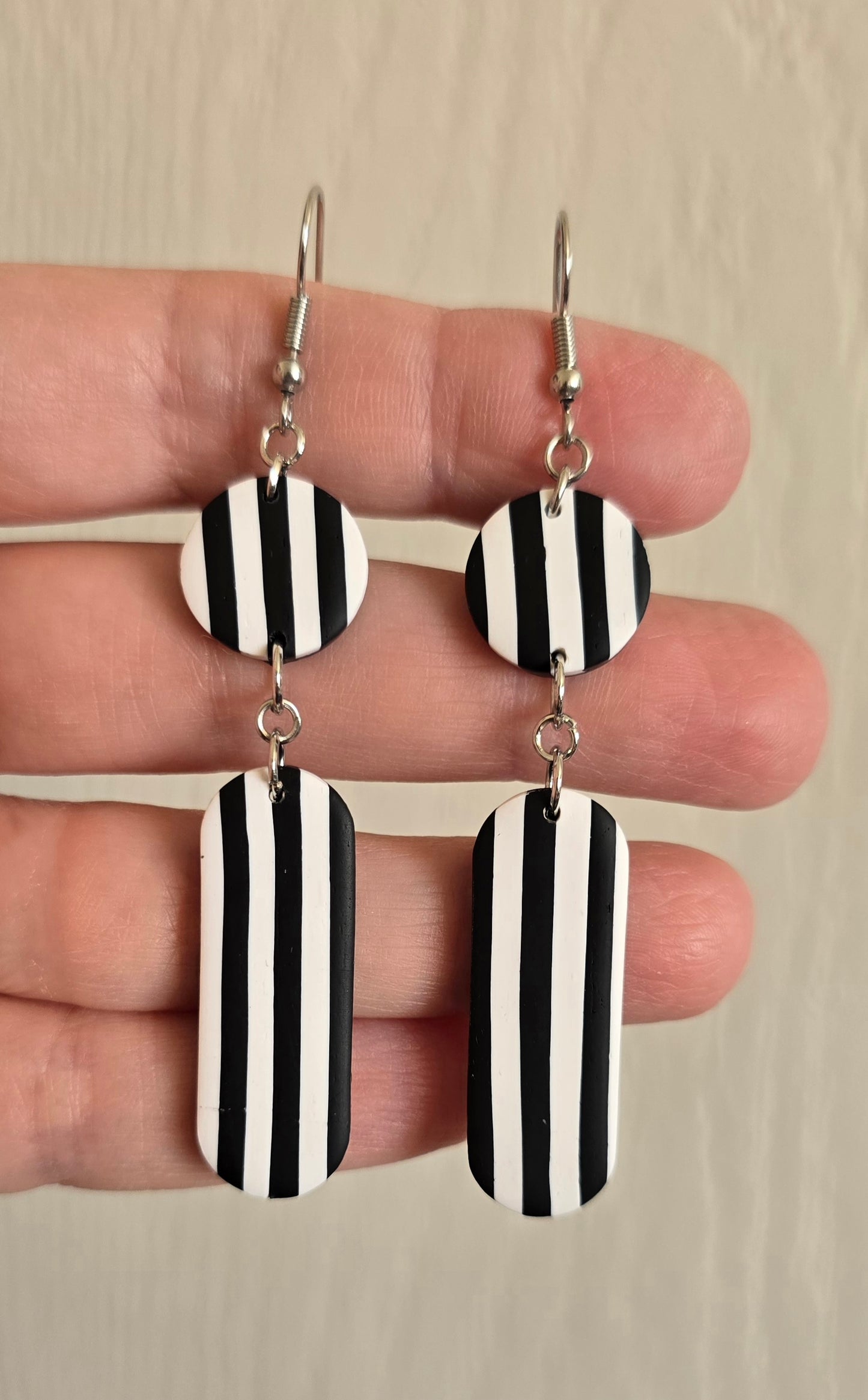 Black and White Zebra Striped Dangle Earrings