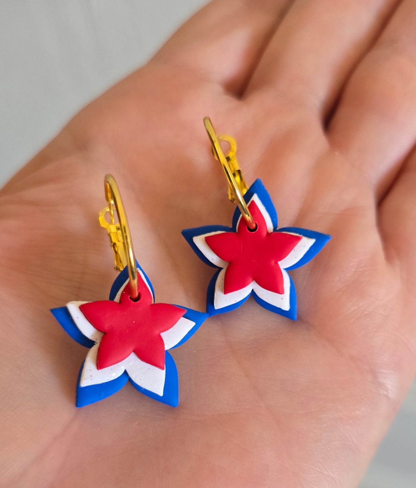 4th of July 3 Star Hoop Earrings