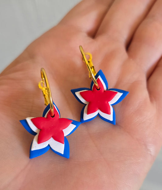 4th of July 3 Star Hoop Earrings