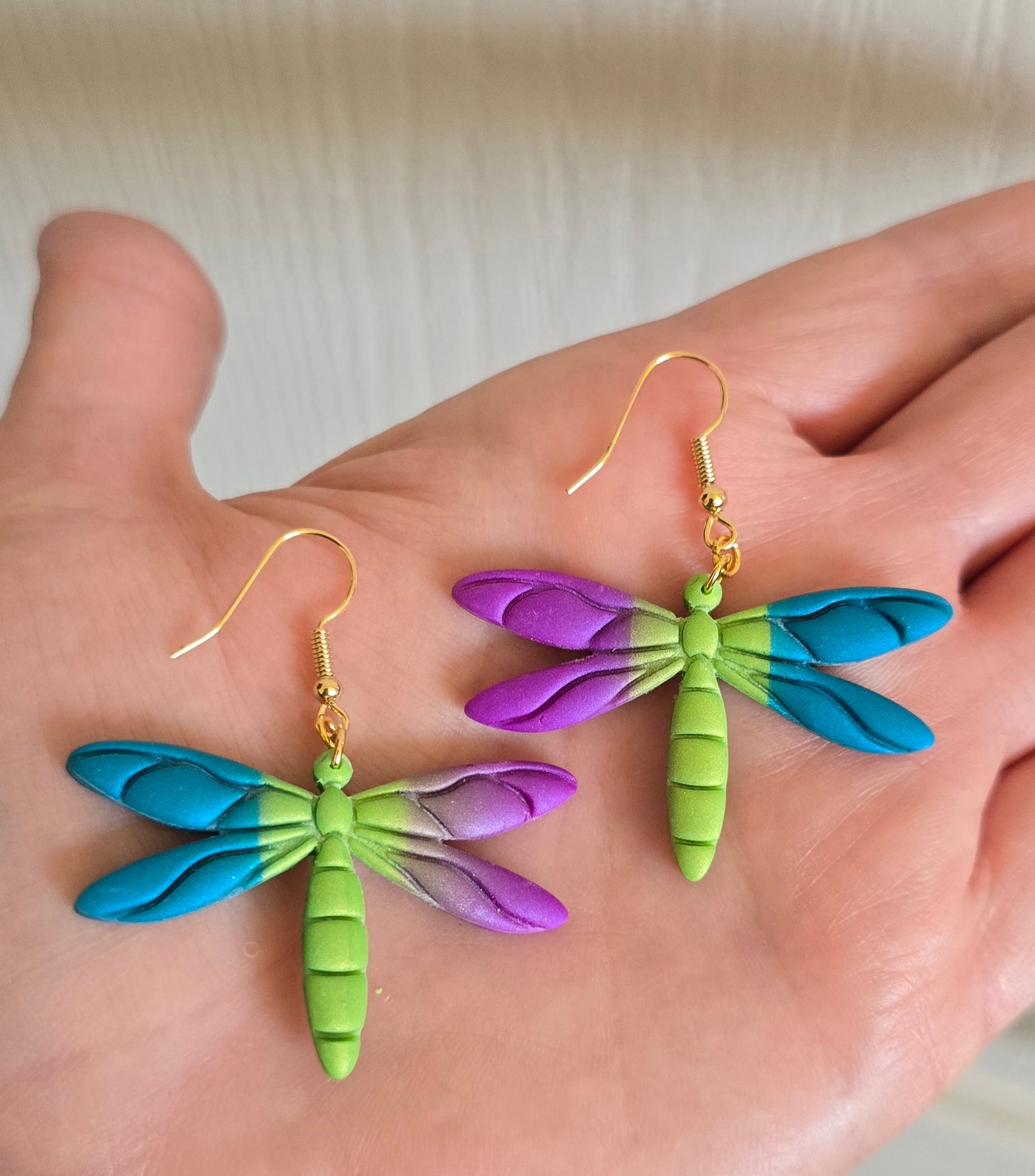 Purple, Green, and Blue Dragonfly Earrings