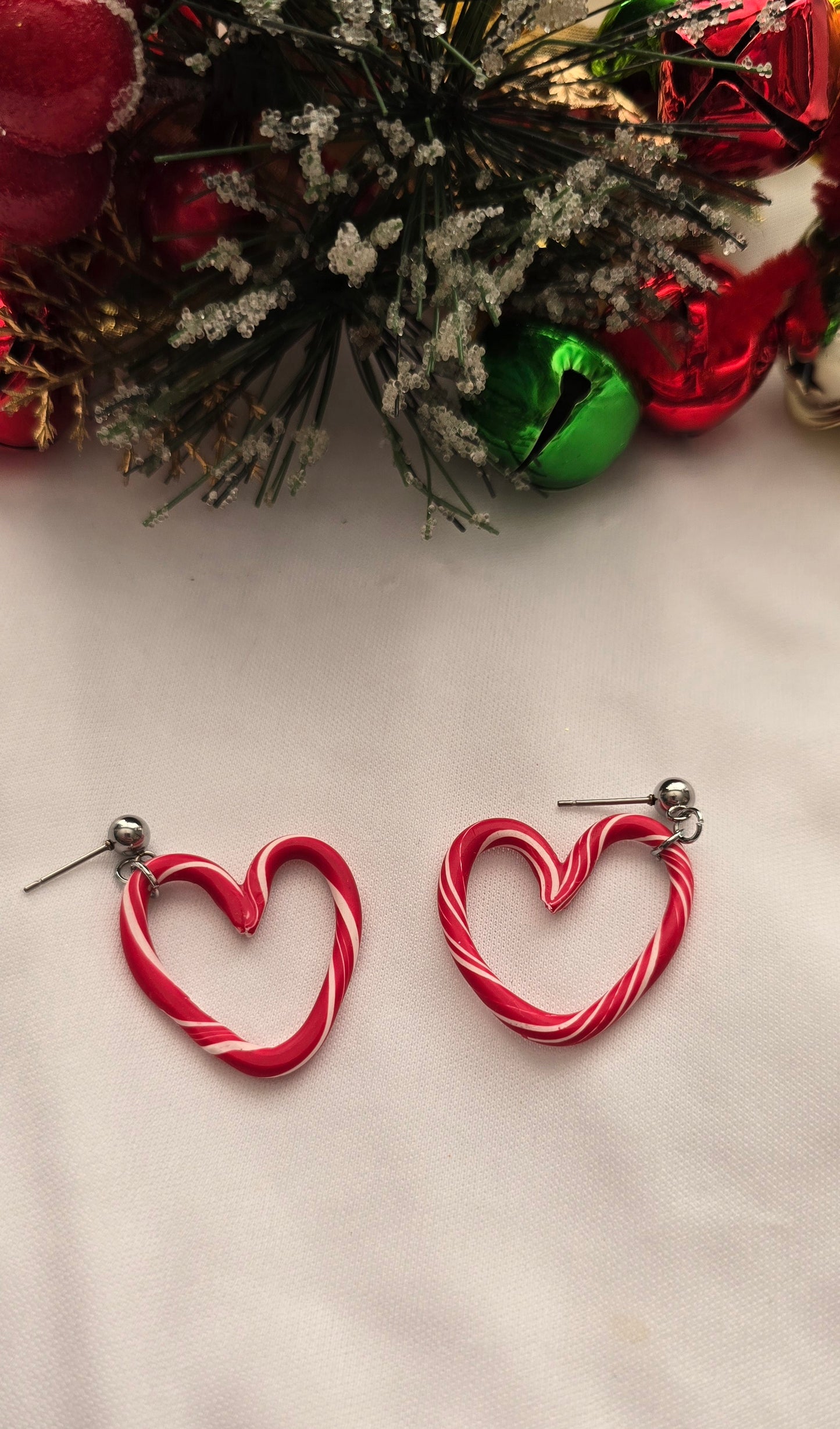 Red and White Candy Cane Heart Earrings