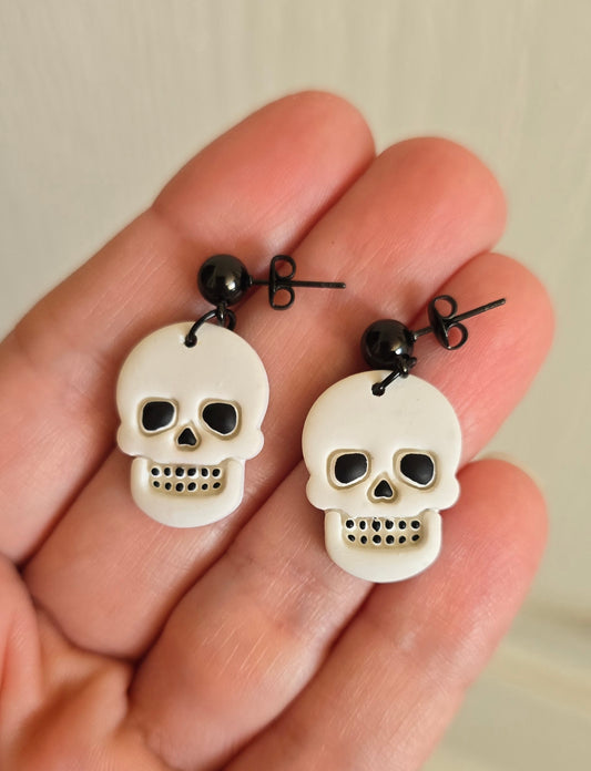 White and Black Skull Earrings