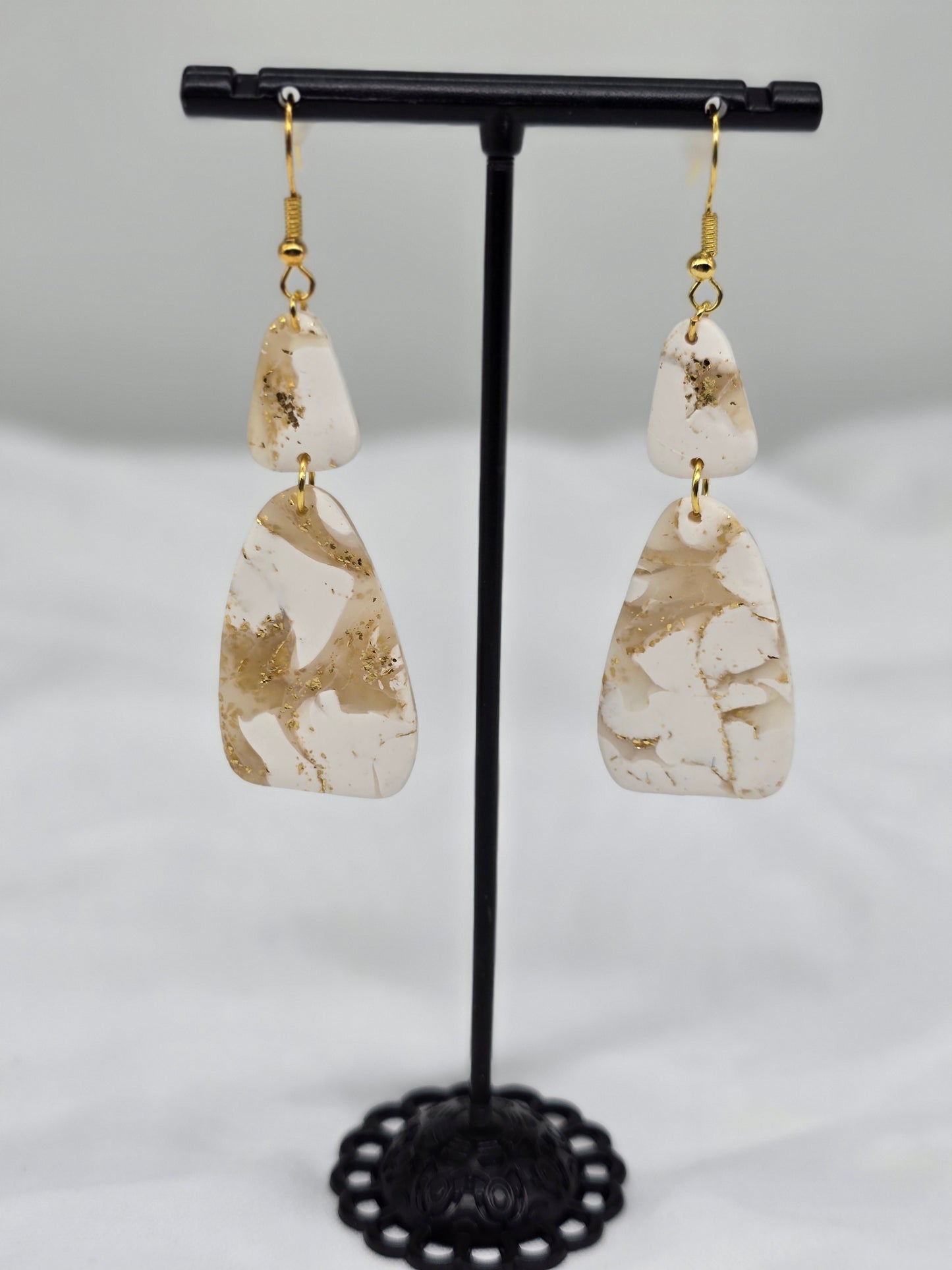 White and Gold Dangle Earrings