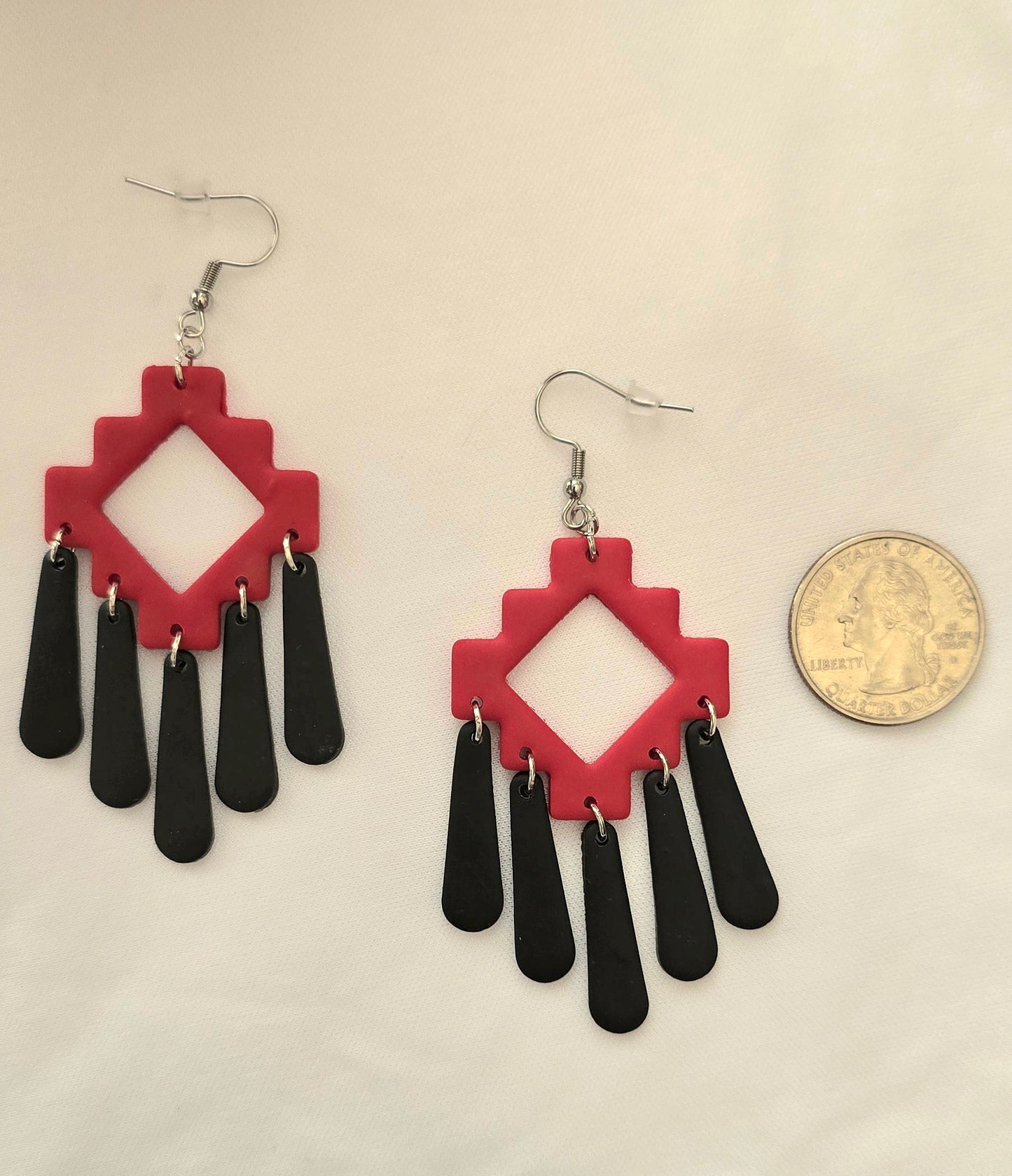 Red and Black Boho Dangle Earrings