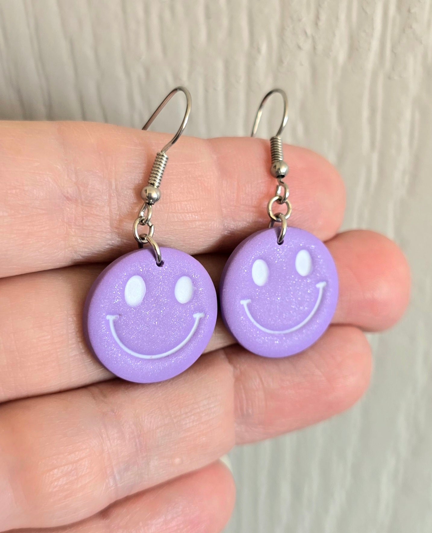 Purple Smiley Face Dangle Earrings