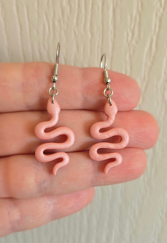 Pearly Pink Snake Dangle Earrings