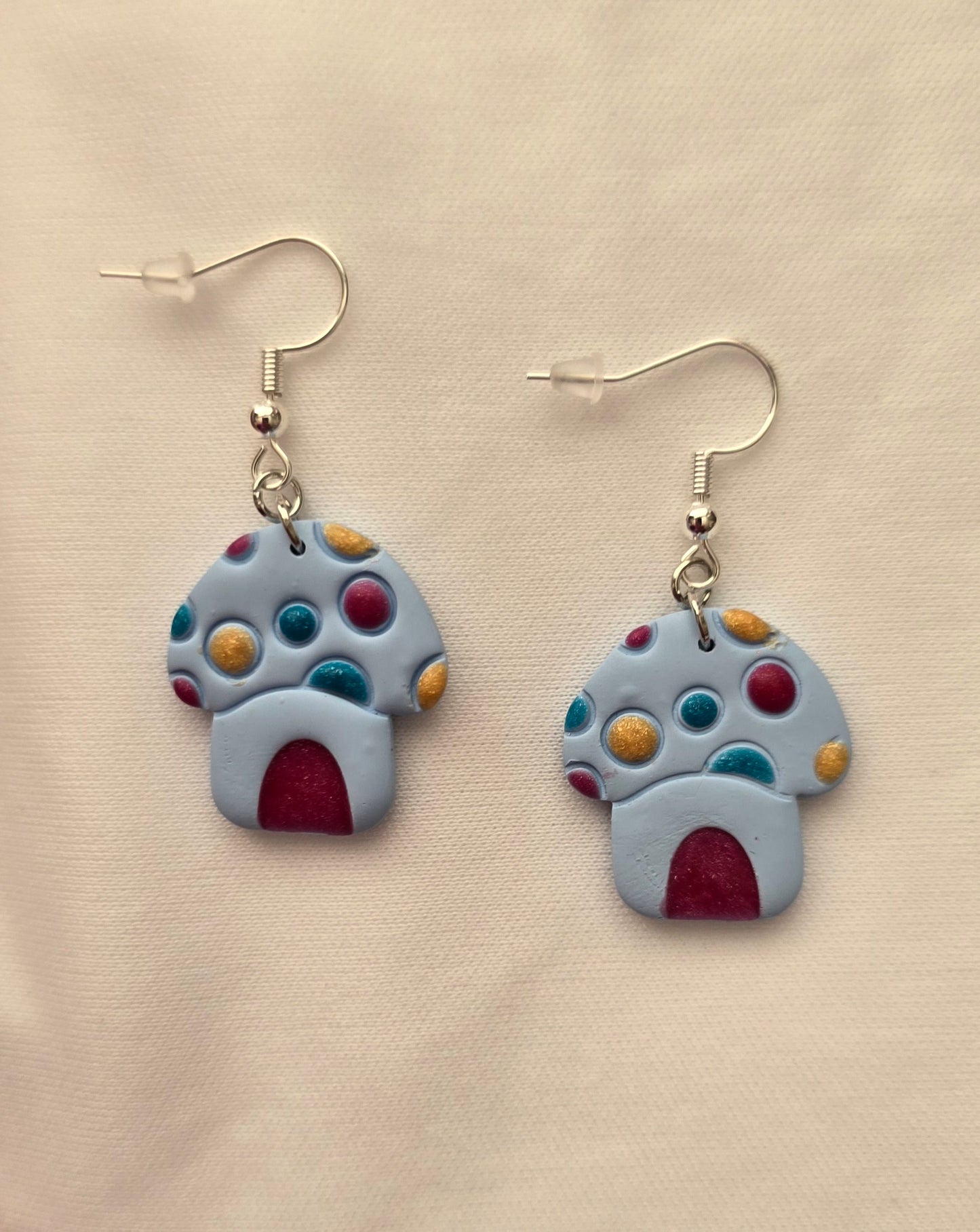 Blue Mushroom House Earrings
