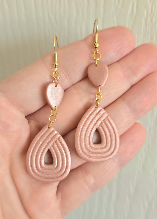 Rose Gold Embossed Teardrop Dangle Earrings