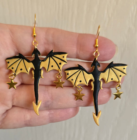 Gold and Black Dragon Earrings, Style 1