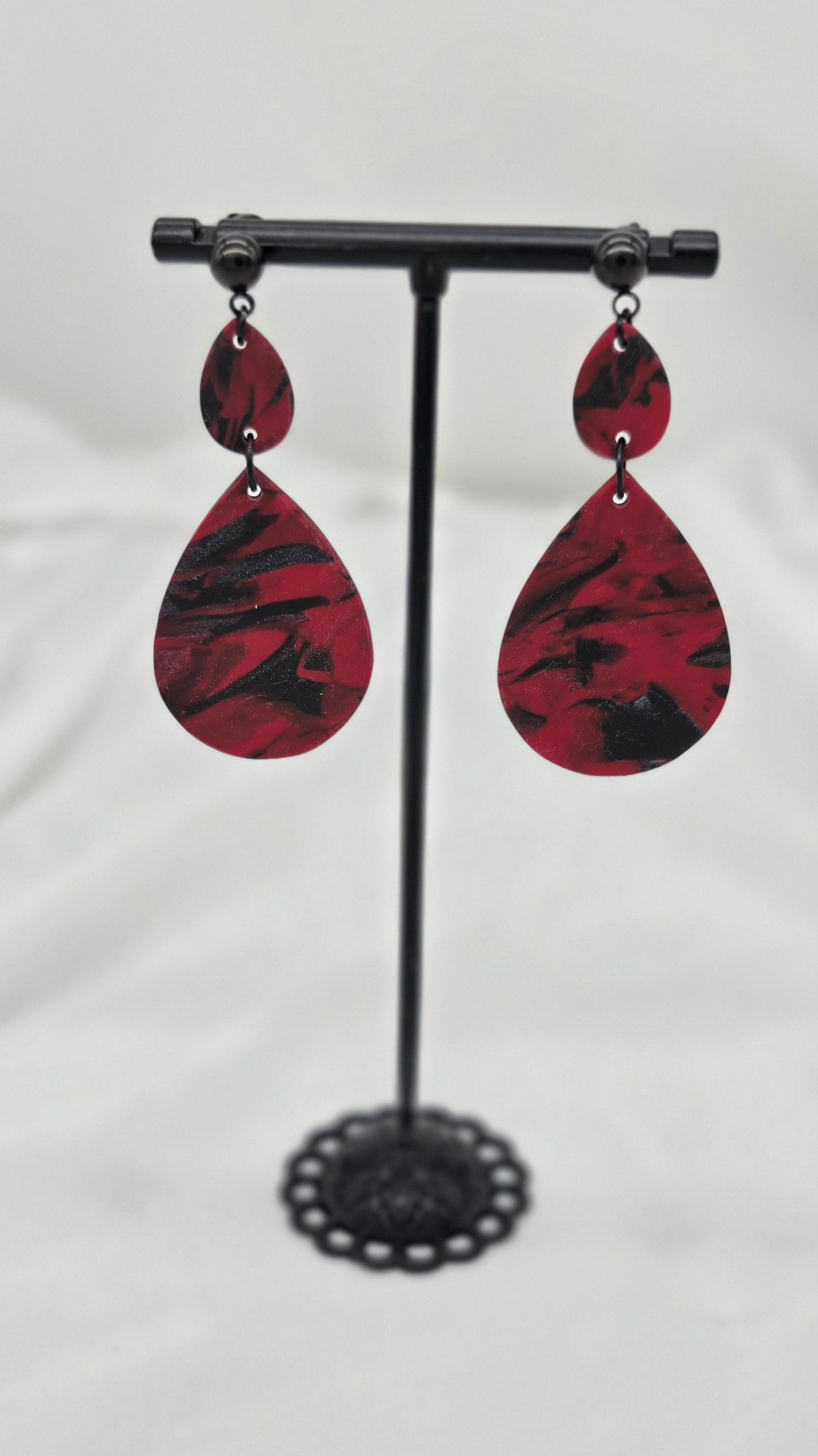 Red and Black Shimmer Teardrop Earrings