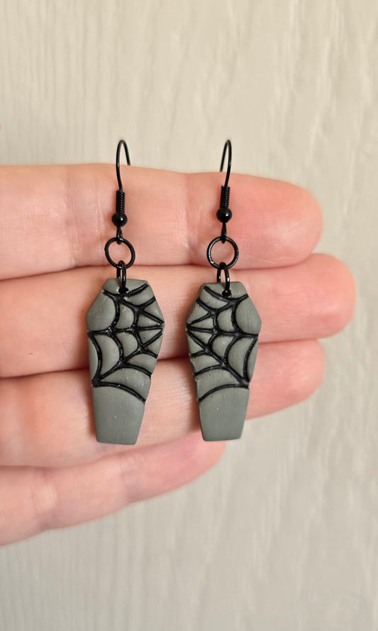 Spider Web Coffin Earrings, Style 1