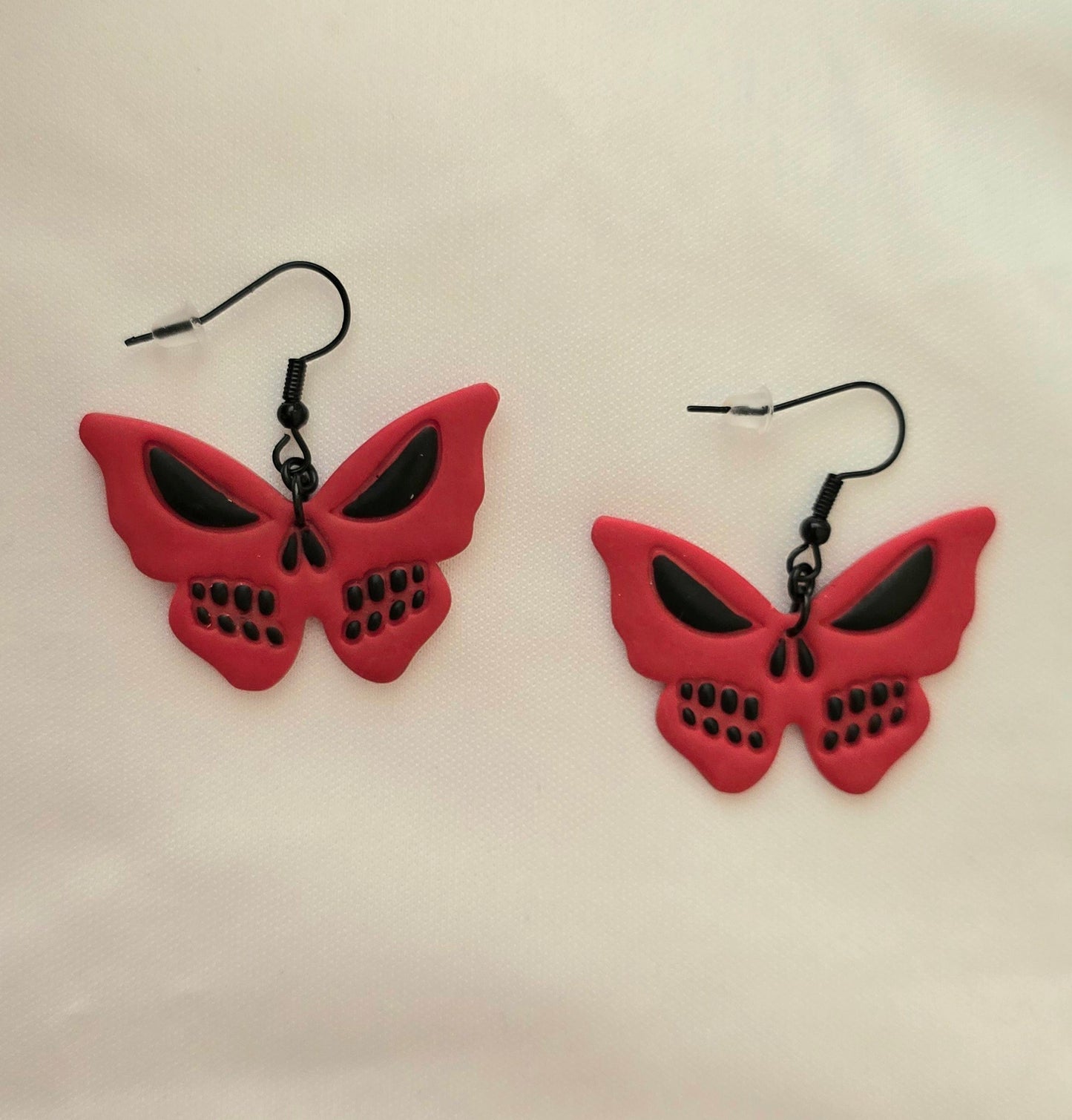 Red and Black Butterfly Skeleton Earrings