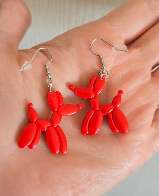 Red Balloon Animal Dog Earrings