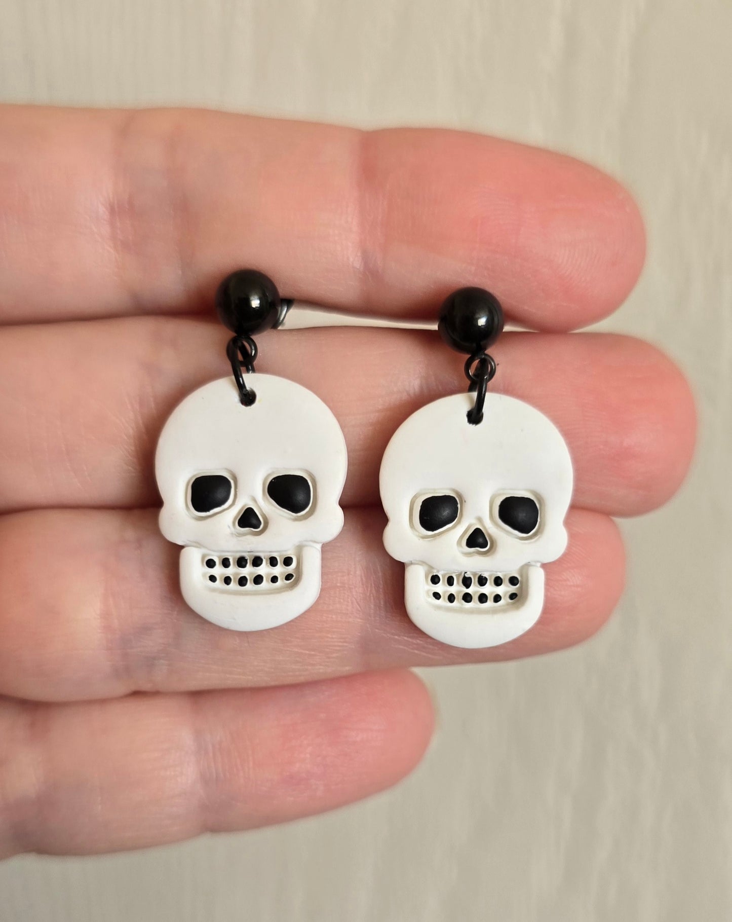 White and Black Skull Earrings