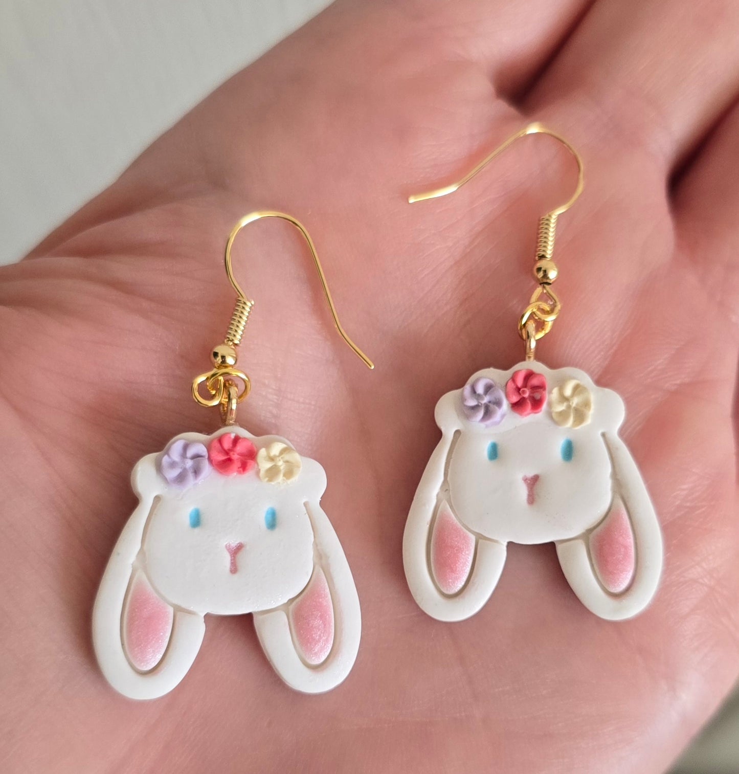 Easter Bunny with Flower Crown Dangle Earrings