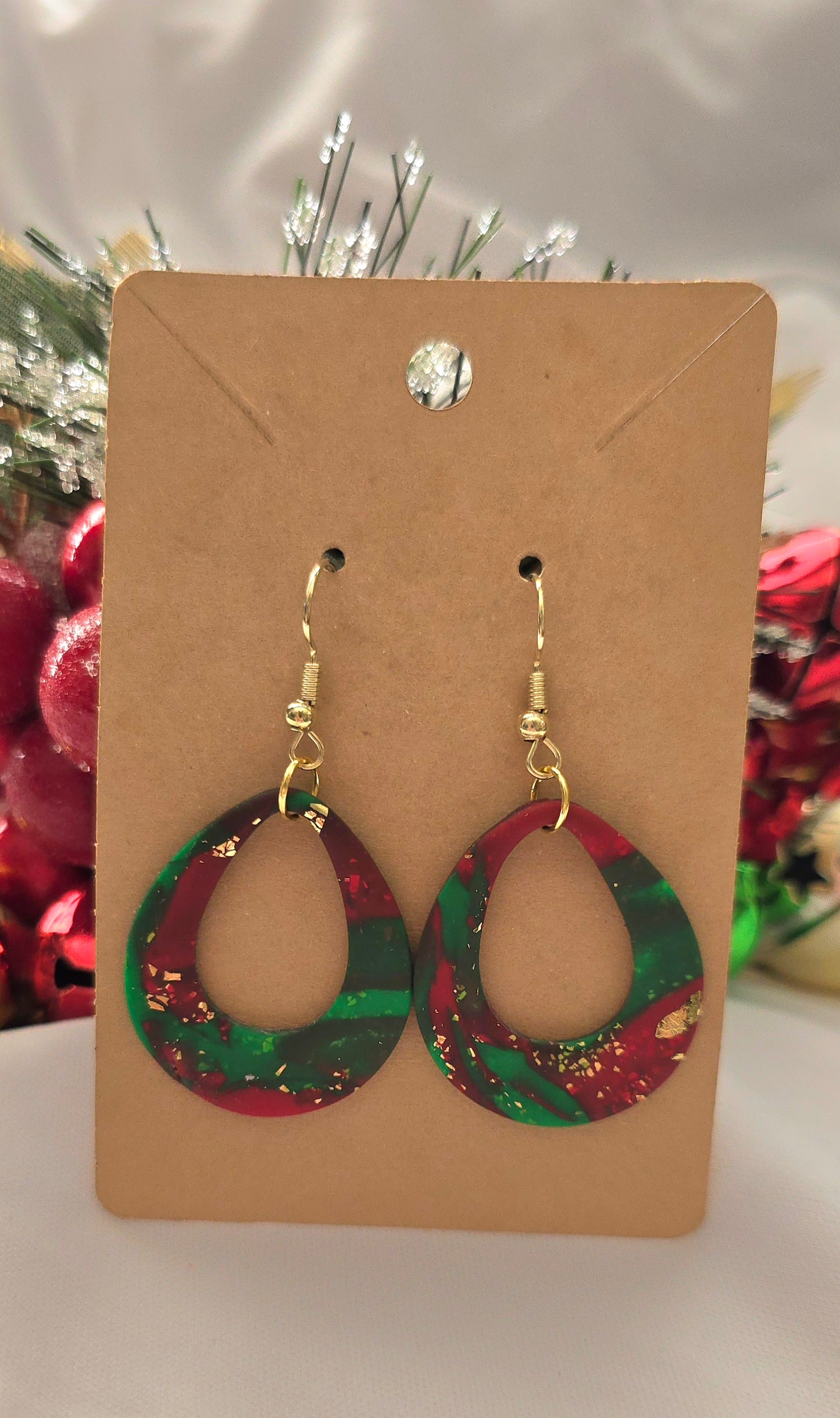 Red, Green & Gold Oval Hoop Earrings