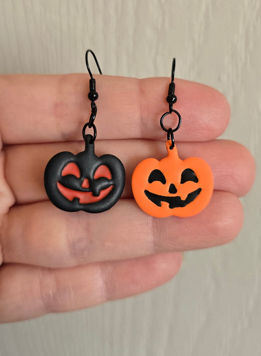 Orange and Black Jack O' Lantern Pumpkin Dangle Earrings
