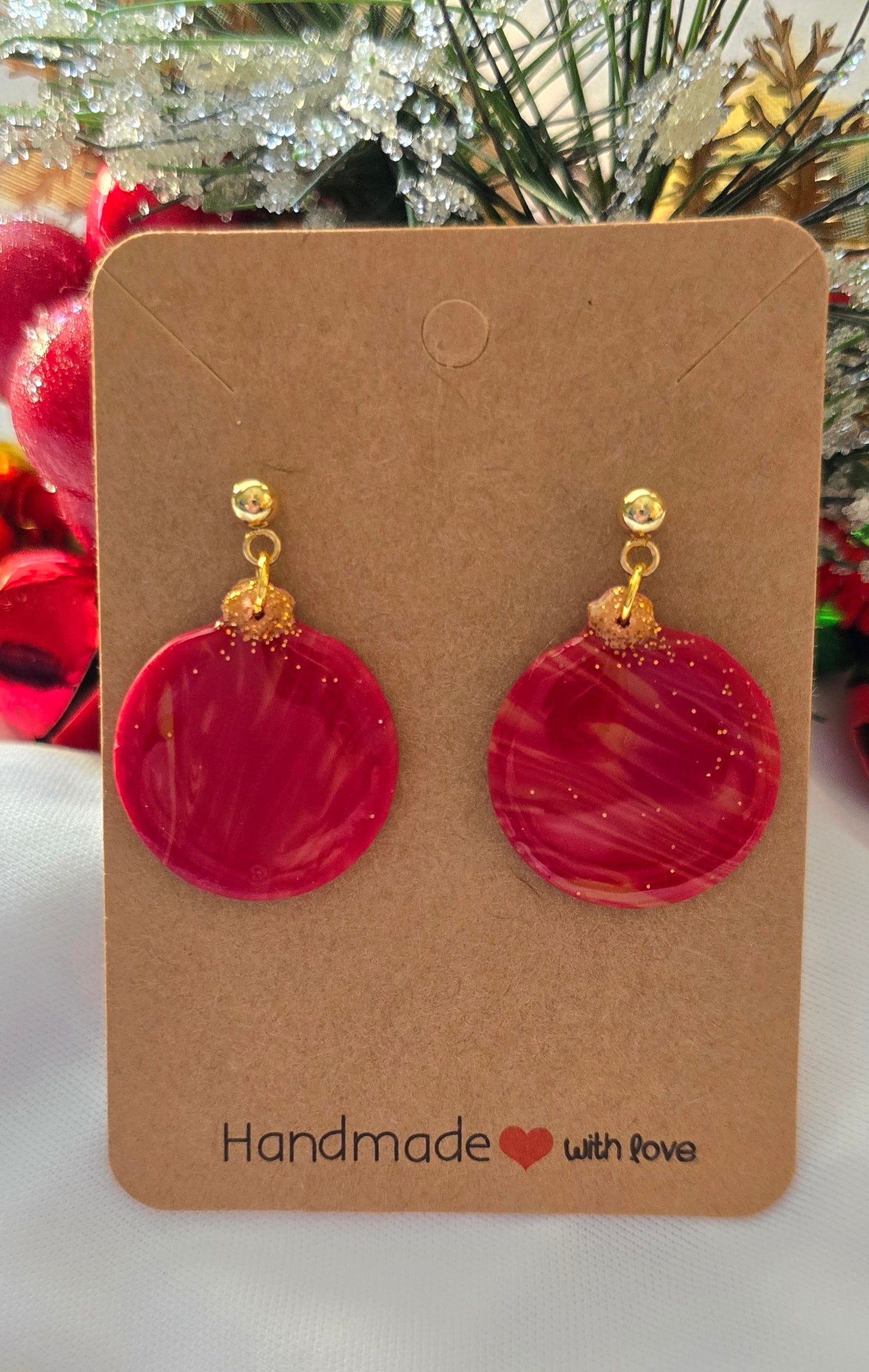 Red and Gold Glitter Ornament Earrings