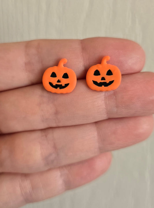 Mini Orange Jack O' Lantern Stud Pumpkin Earrings
