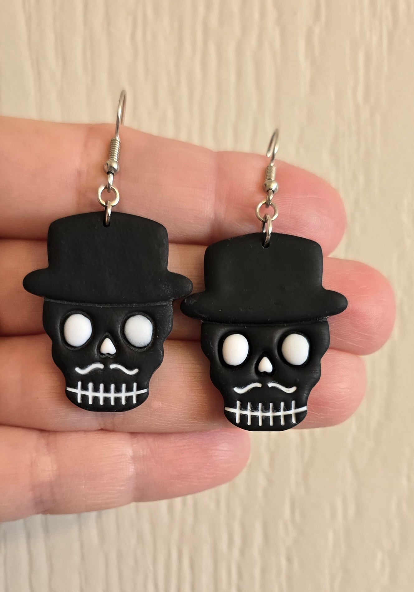 Skeleton Man Top Hat Dangle Earrings