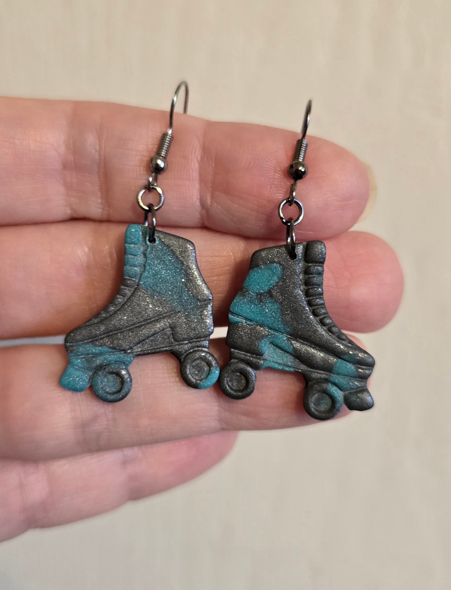 Gray and Teal Retro Skate Earrings