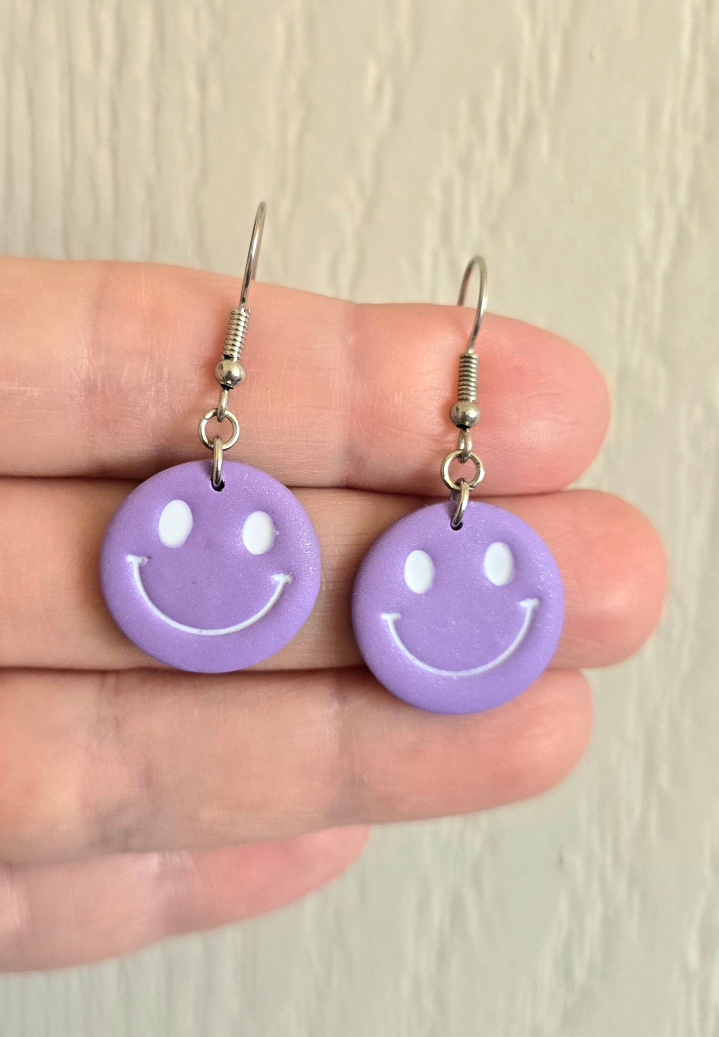 Purple Smiley Face Dangle Earrings