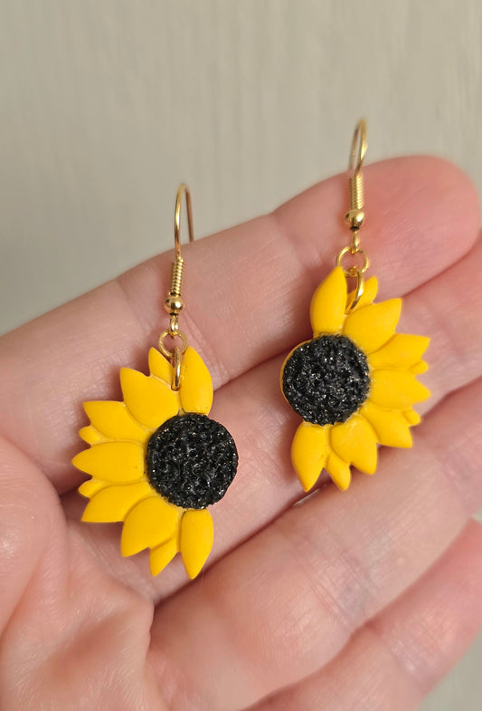 Half Sunflower Dangle Earrings