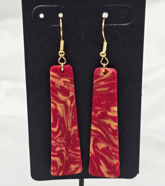 Gold and Red Swirl Dangle Earrings