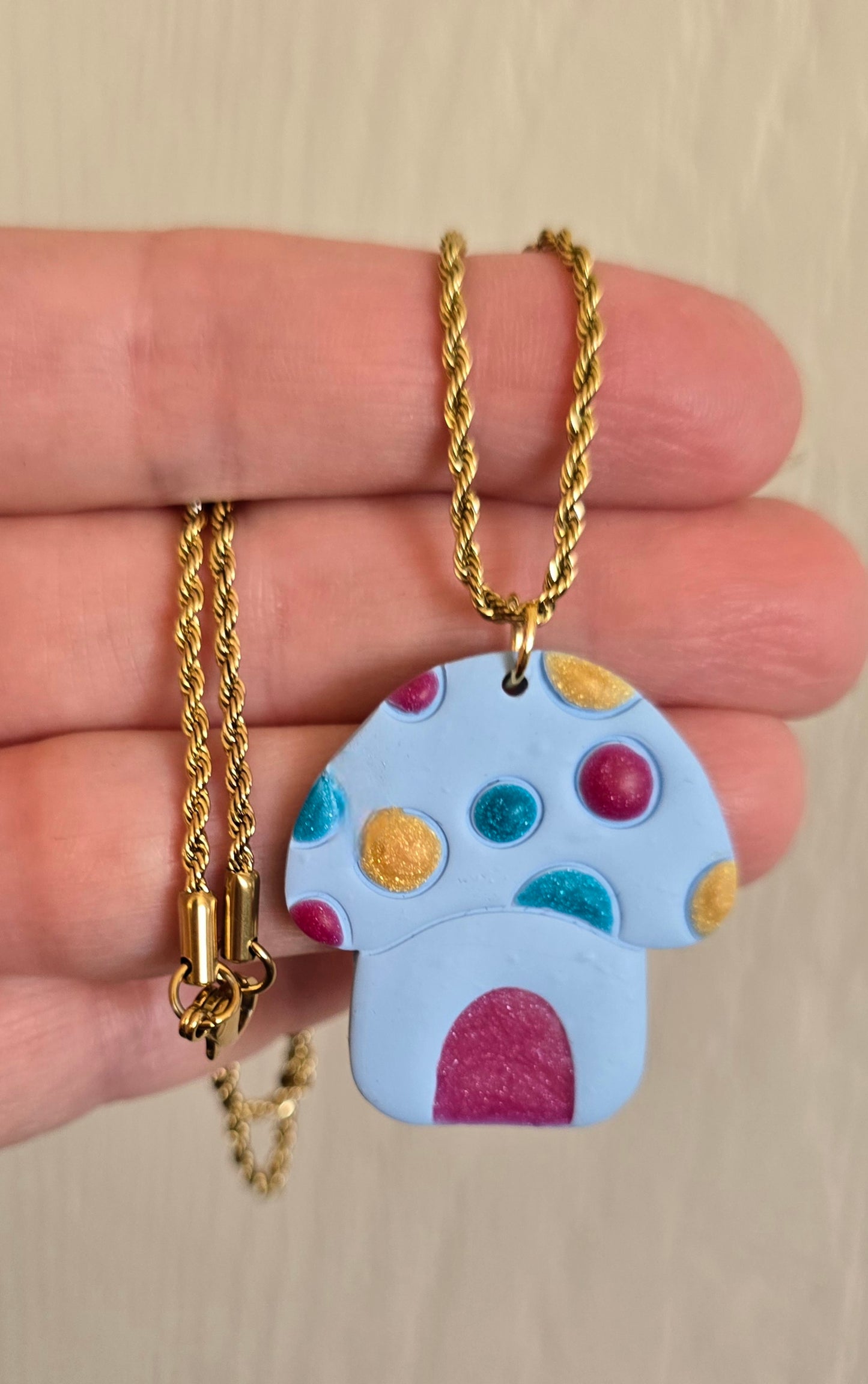 Blue Mushroom House Necklace