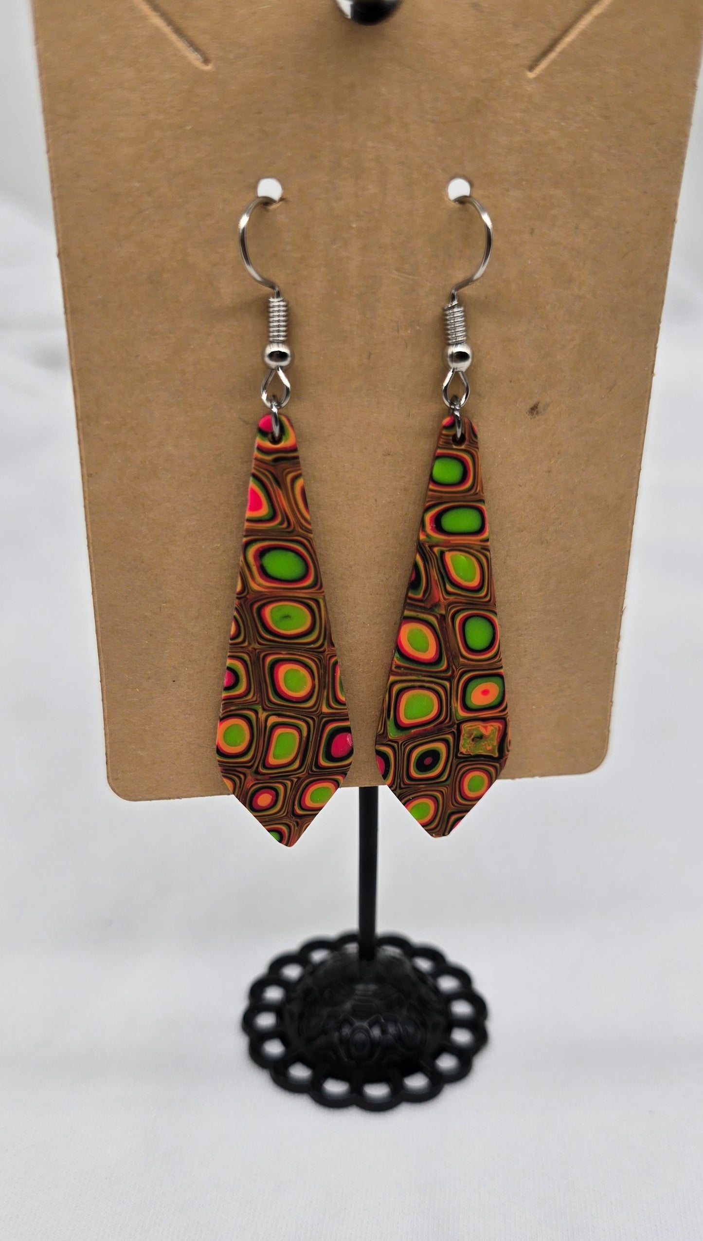 Brown with Neon Circles Dangle Earrings