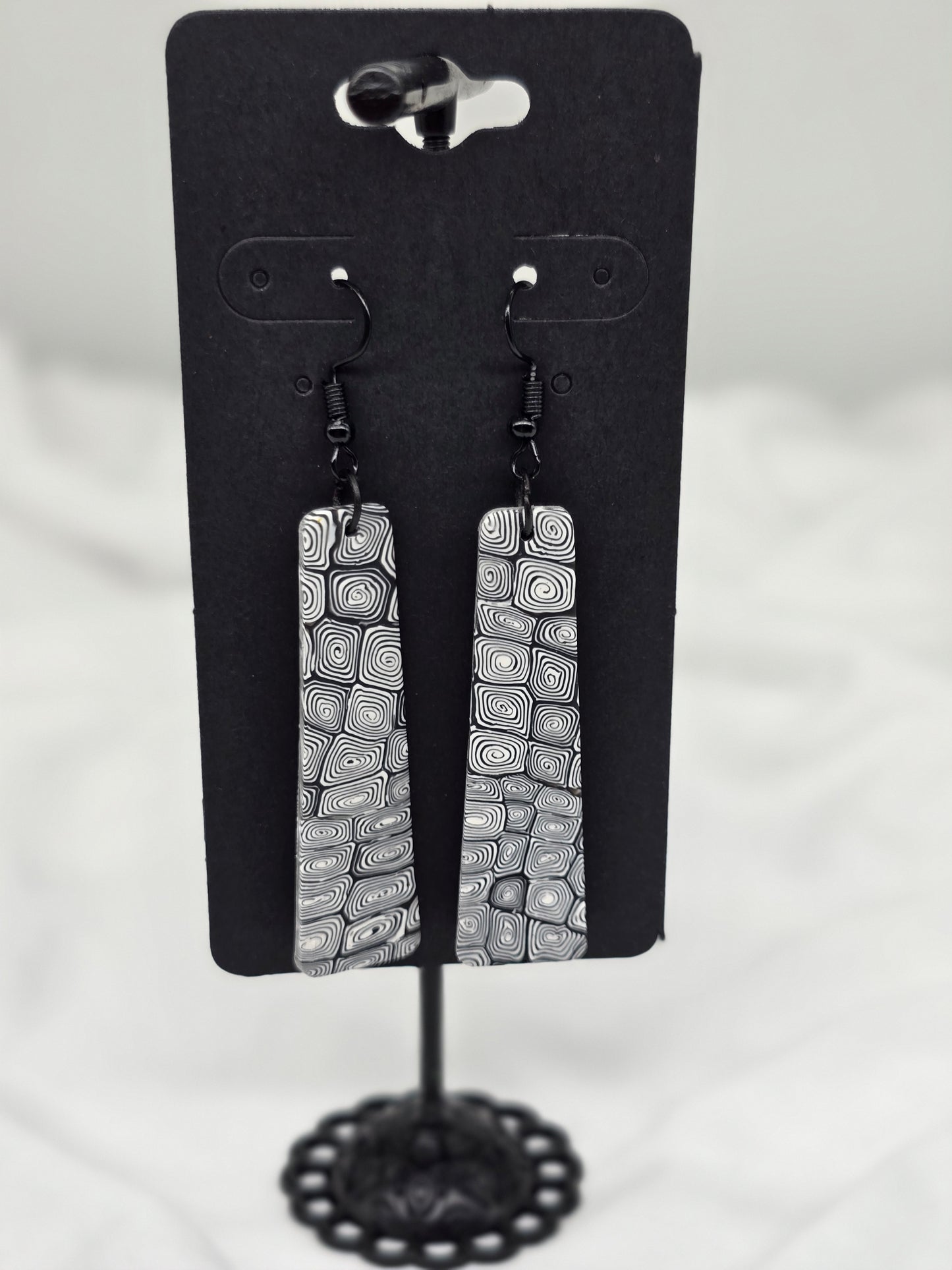 Black and White Circles Dangle Earrings