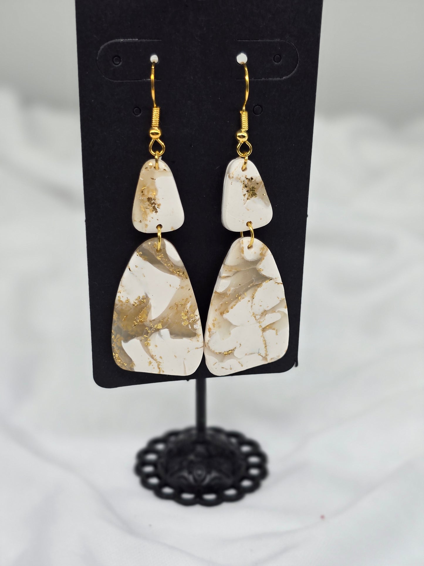 White and Gold Dangle Earrings